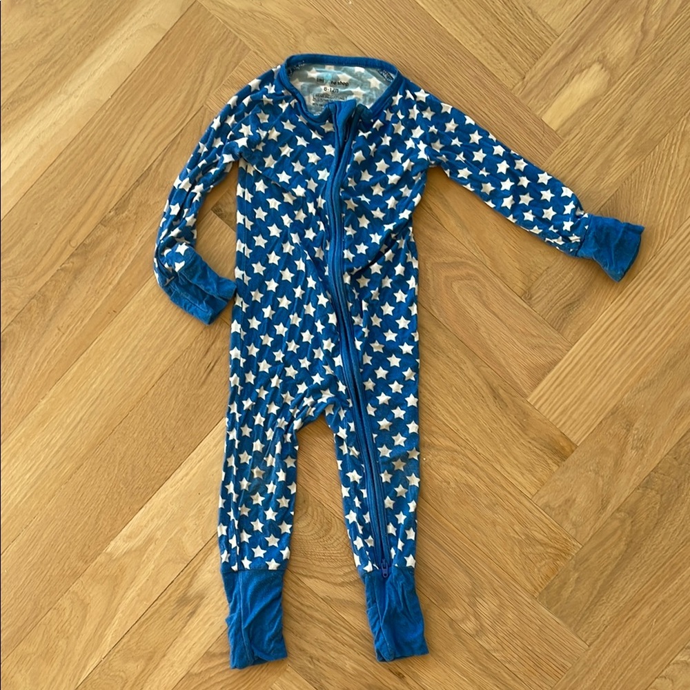 Vibrant Blue and White Stars Footies with Full-Length Zipper